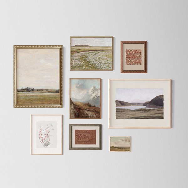 Printable Vintage Gallery Wall Art Set, Digital Downloads, Warm Aesthetic Decor, Antique Prints
