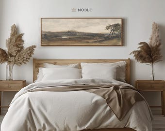 Vintage Landscape Painting, Panoramic Wall Art, Muted Painting, Long Landscape Painting, Narrow Prints, Above Bed, Digital Download LS193