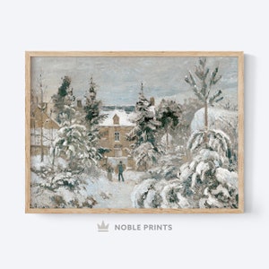 Vintage Winter Landscape Print, Printable, Snow Painting, Vintage Winter Art, Instant Download