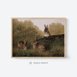 Vintage Bunny Painting, Printable Art, Easter Art, Farmhouse Decor, Cottage Decor, Digital Download