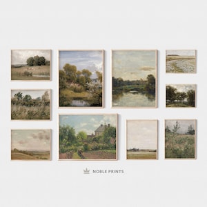 Gedempt landschap Gallery Wall Set, afdrukbaar, printset, Franse landgalerij, boerderijdecor, vintage Europese kunst, digitale download