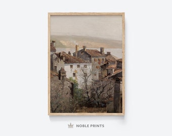 Vintage Italy Village Painting, Printable, Italian Landscape Painting, Italy Wall Art, Italian Gifts, Italian Art, Digital Download