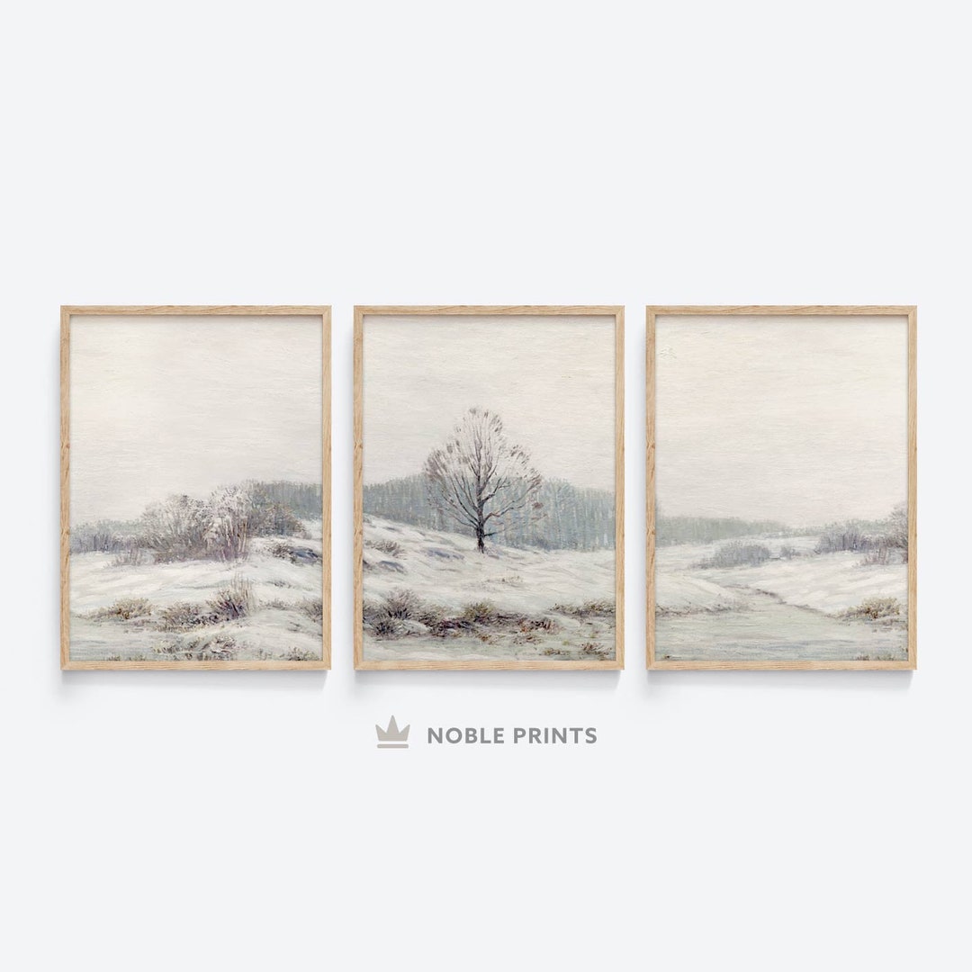 Vintage Winter Landscape Set of 3 Prints, Printable, Vintage Christmas ...