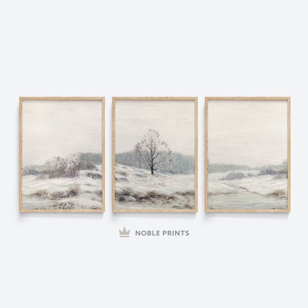 Vintage Winter Landscape Set of 3 Prints, Printable, Vintage Christmas Prints, Rustic Holiday, Winter Printable Wall Art, Digital Download