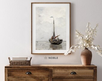 Impresión de velero antiguo, pintura de velero rústico, arte de pared náutico, pintura náutica antigua, decoración de playa antigua, descarga digital SC5