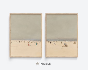 Beach Landscape Set, Printable, Set of 2 Prints, Coastal Vintage Art, Vintage Landscape Prints Set, Seascape Wall Art, Digital Download SC13