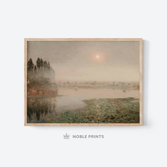 Vintage Landscape Painting, Printable, River Wall Art, Nature Wall Art, Farmhouse Decor, Digital Download