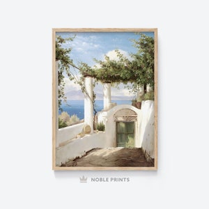 Amalfi Coast Art Print, Vintage Amalfi Coast Painting, Italy Landscape Wall Art, Mediterranean Landscape Wall Art, Digital Download