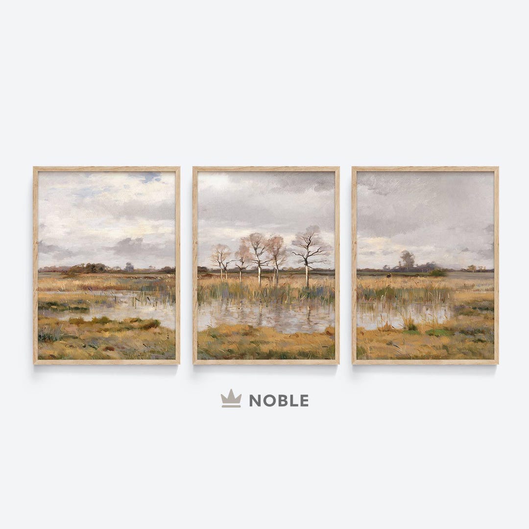 Vintage Autumn Landscape Painting, Set of 3 Prints, Printable, Fall ...