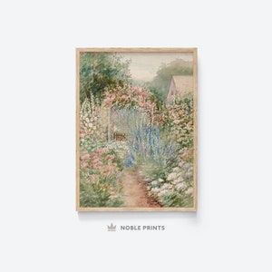 Summer Garden Painting, Printable, Flower Garden Print, Vintage Art, Country Decor, Farmhouse Wall Art, Vintage Landscape, Digital Download