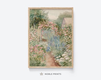 Summer Garden Painting, Printable, Flower Garden Print, Vintage Art, Country Decor, Farmhouse Wall Art, Vintage Landscape, Digital Download