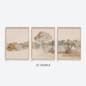 Vintage Landscape Painting Set of 3 Prints, Printable, Farmhouse Wall Decor, Vintage Cottage Art, Muted Landscape Wall Art, Digital Download