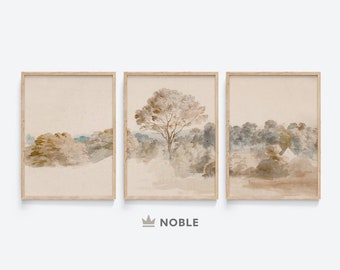Vintage Landscape Painting Set of 3 Prints, Printable, Farmhouse Wall Decor, Vintage Cottage Art, Muted Landscape Wall Art, Digital Download
