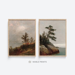 Set of 2 Prints, Vintage Landscape Painting, Printable, Coastal Decor, Moody Art, Wall Art, Digital Download