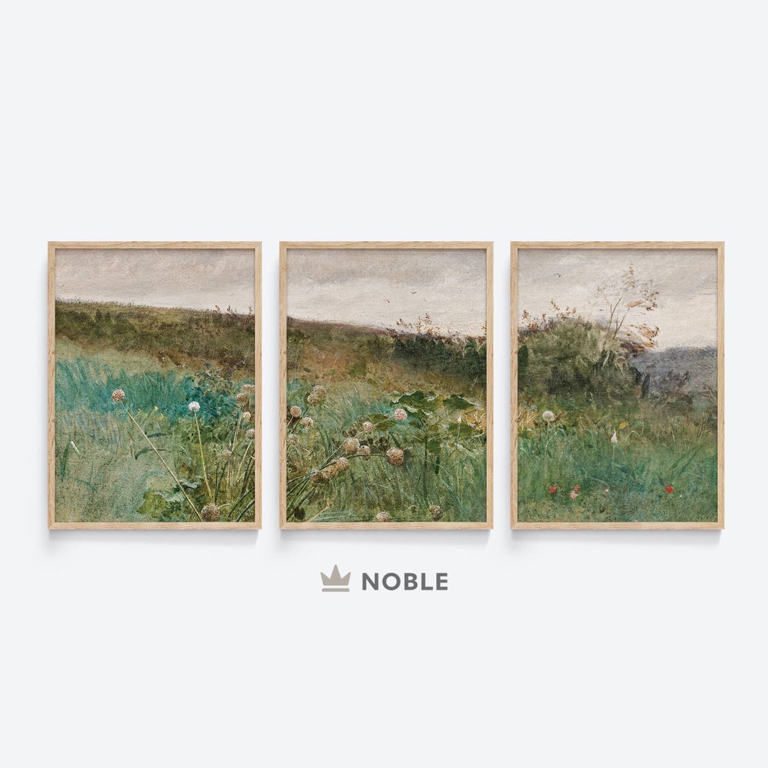 Spring Meadow Print Set of 3 Prints, Printable, Vintage Landscape ...