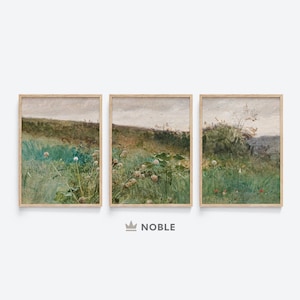 Frühling Wiese Print 3er-Set Prints, bedruckbar, Vintage Landschaftsdrucke, Sommer Wandkunst, digitaler Download