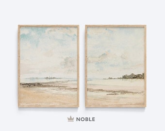 Antique Beach Prints Set, Coastal Wall Art Paintings, Beach House Wall Art, Minimalist Print, Muted Beach Prints Set, Digital Download