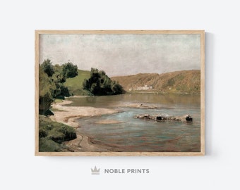 Vintage Country Landscape, Printable Wall Art, River Wall Art, Farmhouse Landscape Art Print, Digital Wall Art Download