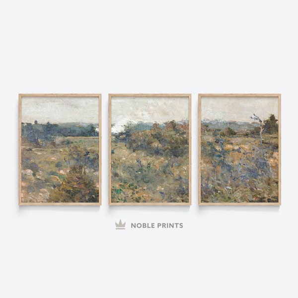 Neutral Country Landscape, Set of 3 Prints, Printable, Countryside Field, Over the Bed, Farmhouse Decor, Printable Digital Download LS22