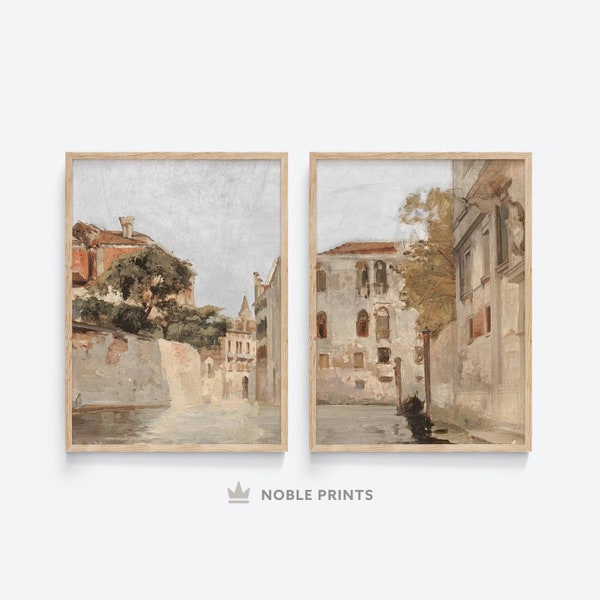 Venice Canal Painting, Printable, Set of 2 Prints, Vintage Neutral Italy Wall Art, Digital Download