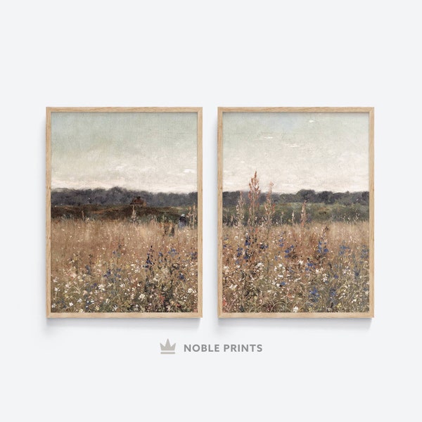 Wildflower Field Prints, Set of 2, Vintage Flower Field, Digital Wall Art Download, Digital Printable Download LS20