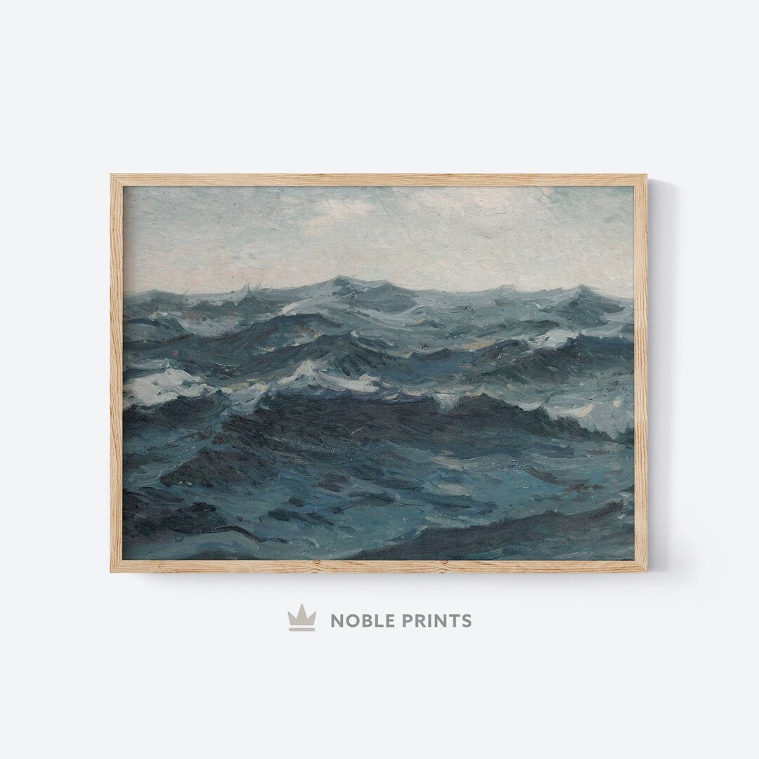 Vintage Ocean Landscape, Printable, Beach Landscape Painting, Beach ...