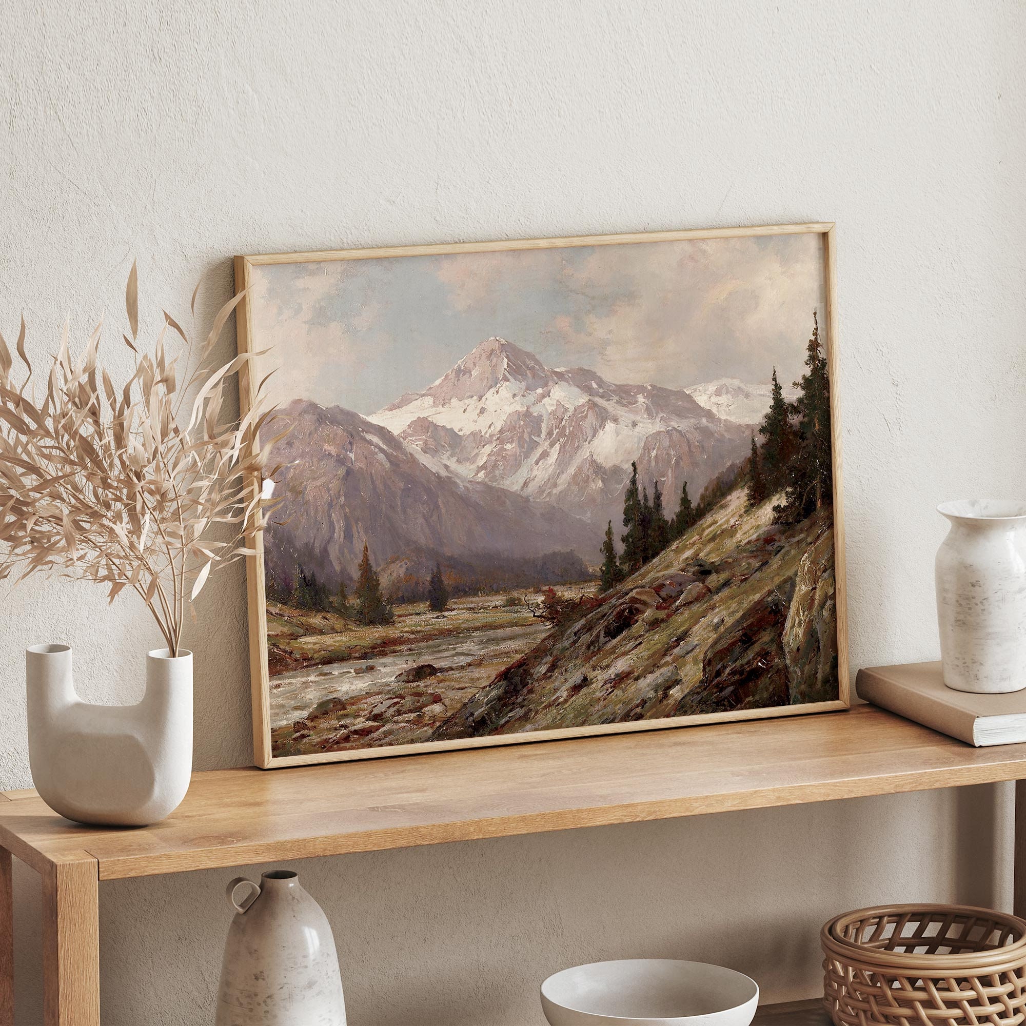 Vintage Rustic Mountain Art Printable Art Landscape Oil Etsy