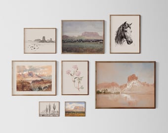 Vintage Southwestern Gallery Wall, Digital Prints, Set of 8 prints, Rustic Ranch Wall Art, American Country Decor, Digital Download