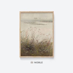 Vintage Nature Painting, Digital Prints, Muted Landscape Painting, Cottage Farmhouse, Wall Art, Digital Download