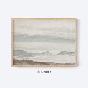 Vintage Abstract Coastal Art Print, Printable Art, Vintage Muted Seascape Watercolor, Neutral Beach Landscape, Digital Download SC1