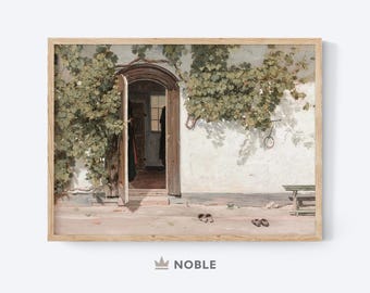 Vintage Italy Summer Painting, Printable, Italy Wall Art, Neutral Tones Painting, Beach Decor, Digital Download
