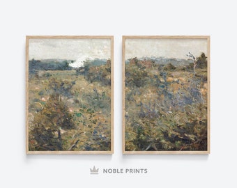 Pintura de paisaje de campo neutro, conjunto de 2, imprimible, campo, decoración de granja, descarga imprimible digital LS24