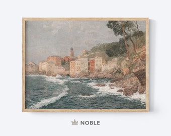 Italy Coastal Wall Art, Printable, Italy Landscape Oil Painting, Italian Wall Art, Italy Seacoast, Digital Download