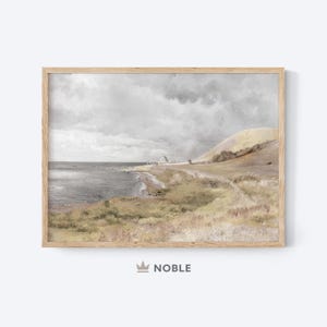 Pintura de paisaje costero vintage, imprimible, decoración de pared de casa de playa, arte de pared discreto, arte de pared de playa, descarga imprimible digital SC48