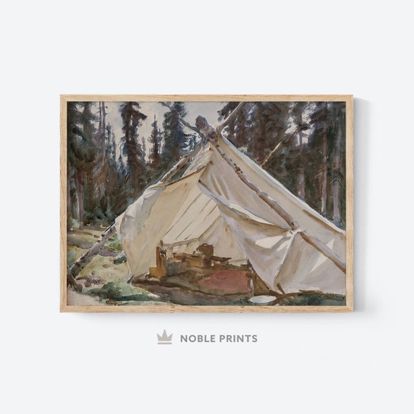 Vintage Camping Decor, Printable, Nature Wall Art, Landscape Painting, Gift Digital Download
