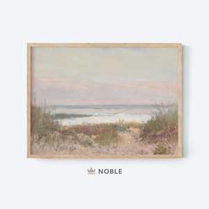 Beach Landscape Painting, Printable, Vintage Coastal Wall Art, Seaside Grass, Classic Landscape, Path on the Beach, Digital Download