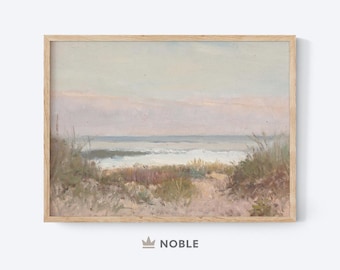Beach Landscape Painting, Printable, Vintage Coastal Wall Art, Seaside Grass, Classic Landscape, Path on the Beach, Digital Download