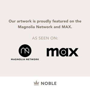 Puede incluir: Nuestras obras de arte se presentan con orgullo en Magnolia Network y MAX.  VISTO EN: Logotipo de Magnolia Network, una "M" estilizada en un c&iacute;rculo, y el logotipo de MAX, un "max" estilizado con un c&iacute;rculo en la "o".