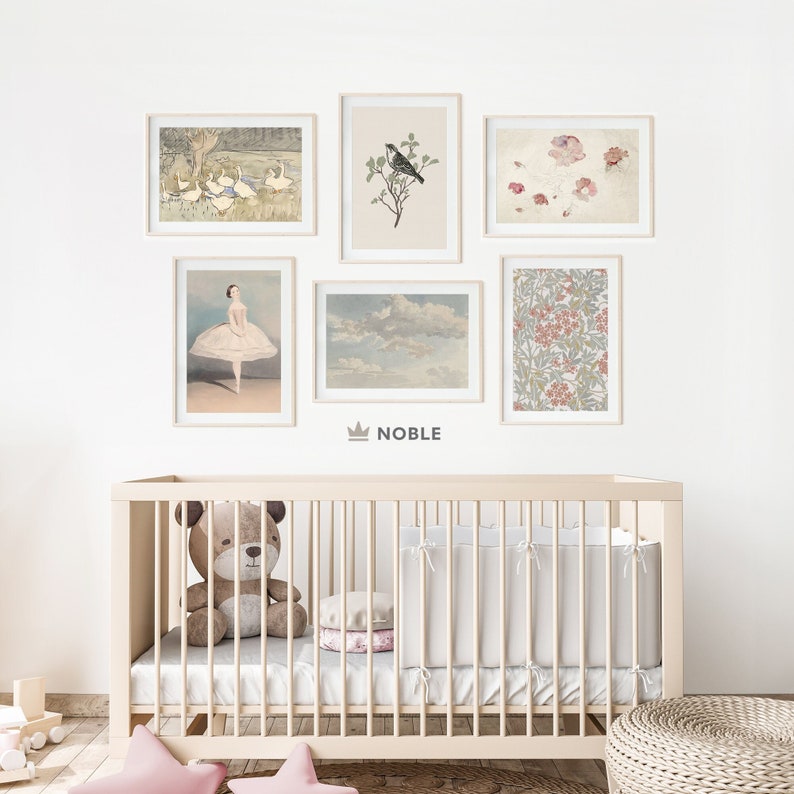 Vintage Nursery Wall Art, Set of 6, Girls Room, Nursery Gallery Wall ...
