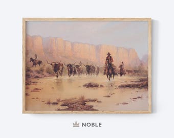 Arte de vaqueros vintage, impresión, impresión del Gran Cañón, decoración rústica de pared, impresión de campo, arte vintage del suroeste, descarga instantánea