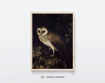 Antique Owl Painting, Printable, Dark Academia Decor, Gothic Wall Art, Dark Wall Art, Moody, Digital Download