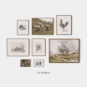 Vintage Farm Gallery Wall, Digital Prints, Set of 8 prints, Rustic Wall Art, Animals, American Country Decor, Digital Download