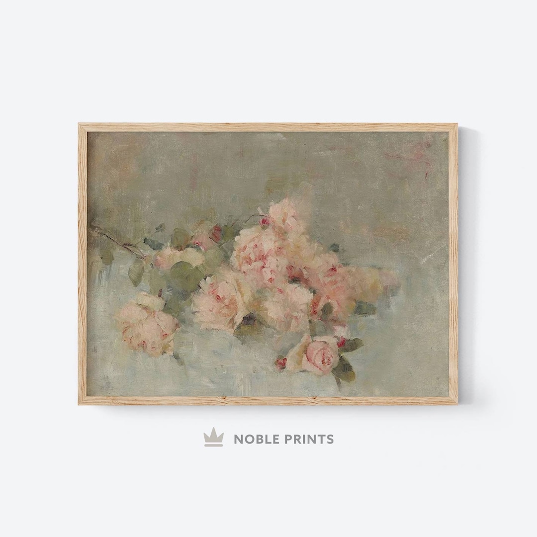 Vintage Floral Printable, Floral Wall Art, Pink Roses, Spring Wall Art ...