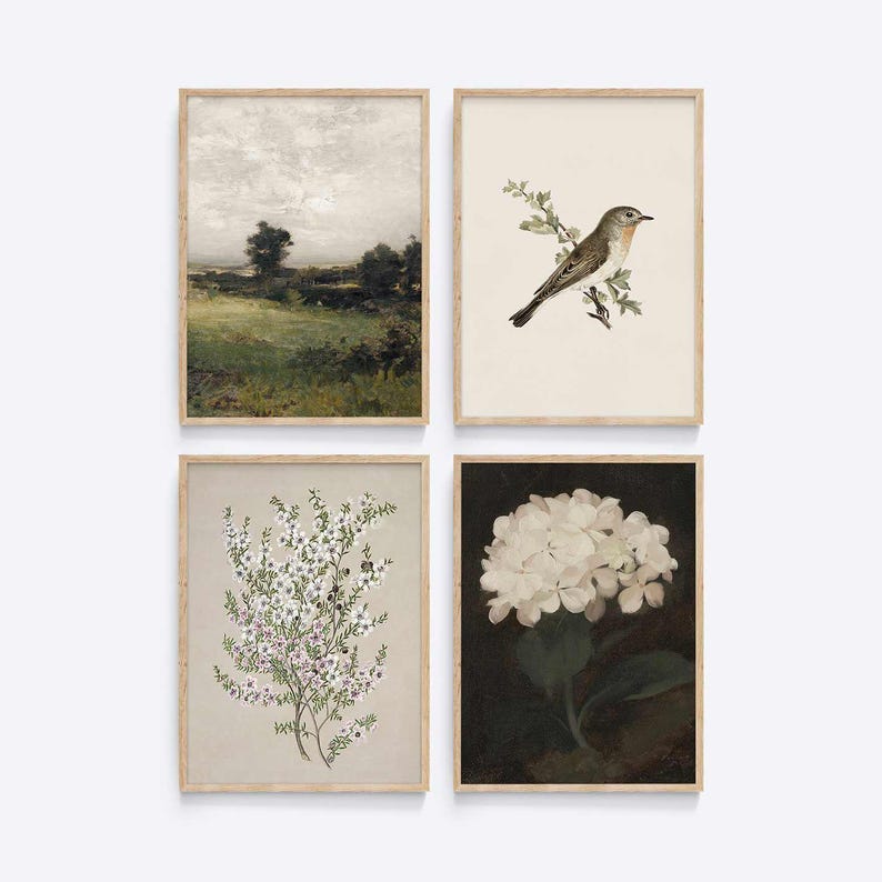 Vintage Gallery Wall Set of 13, Farmhouse Wall Art Sets, Cottage Gallery Set, Rustic Green Wall Art, Landscape Wall Art, Digital Download #4 image 3