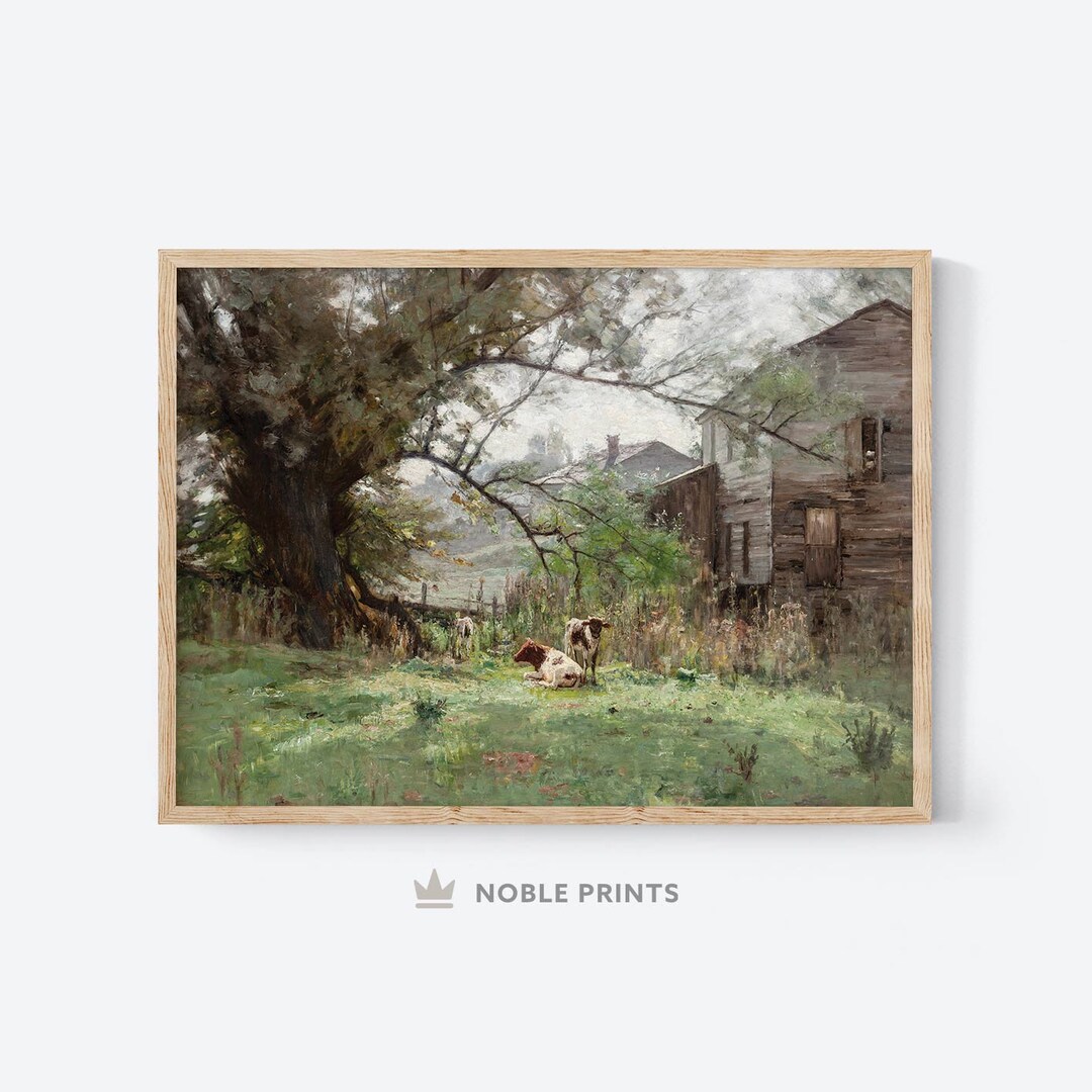 Vintage Farm Painting, Printable Art, Vintage Farm Print, Cottage Decor ...