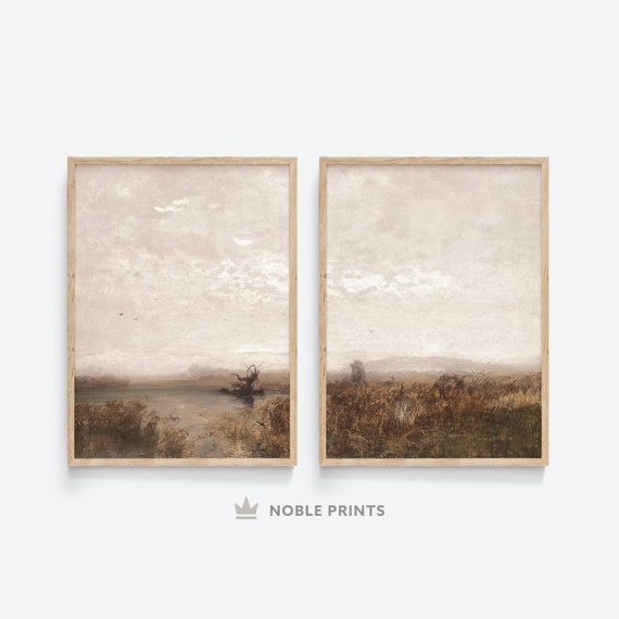Muted Landscape Print, Set of 2, Neutral Wall Art, Rustic Farmhouse Decor, Digital Printable Download