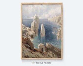 Amalfikust print, Italië landschap kunst aan de muur, afdrukbare, mediterrane landschap kunst aan de muur, vintage Amalfi kust schilderij, digitale download