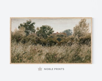 Samsung Frame TV Art, Cottage Landscape Painting, Summer Decor, Vintage Oil Painting, Digital Download