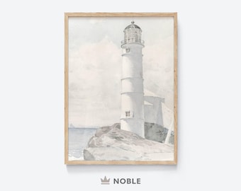 Lighthouse Watercolor Painting, Vintage Nautical Painting, Printable, Lighthouse Print, Nursery Wall Art, Coastal Art, Digital Download SC58