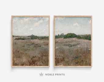 Prairie Landscape Painting, Set of 2, Printable, Antique Farmhouse Prints, Digital Download